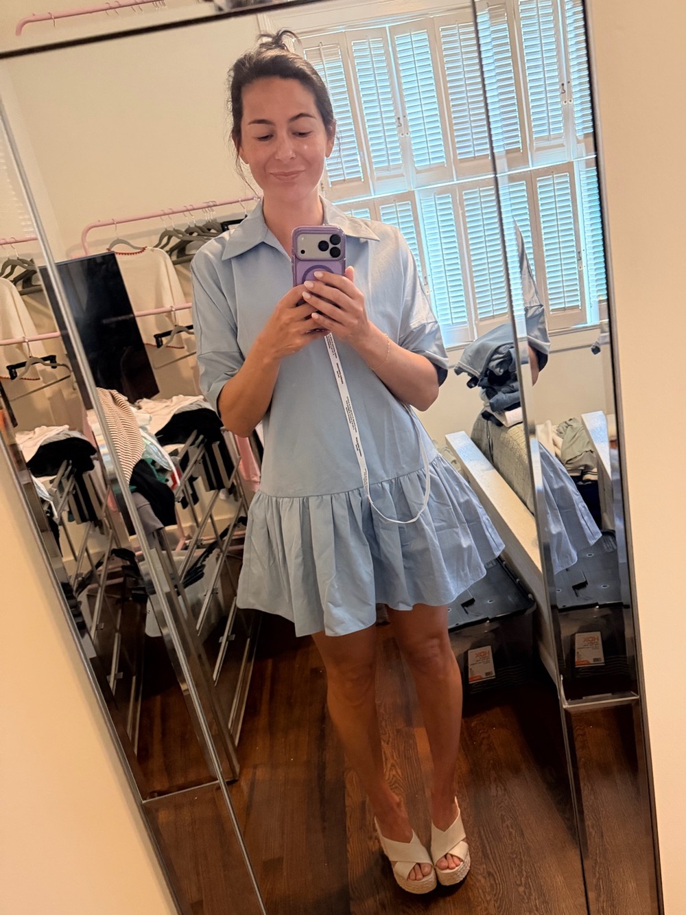 NWT Amanda Uprichard Light Blue Mini Shirt Dress Size Small